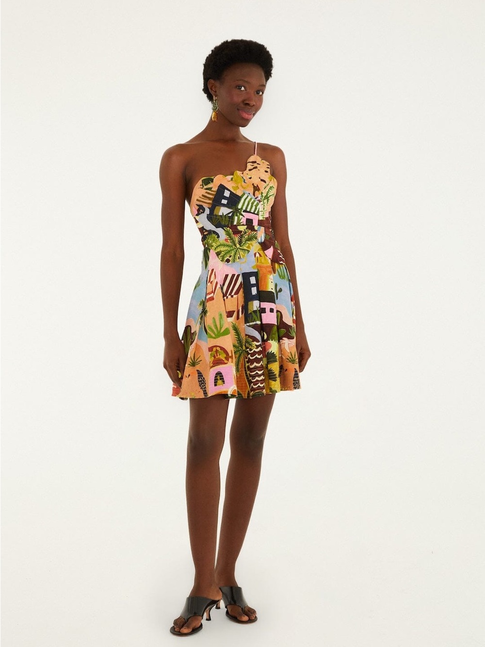 NWOT Farm Rio Multicolor Tropical Painting Mini Dress (M)